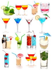 Many cocktails isolated on white background