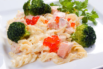 The Italian paste  with vegetable on a plate