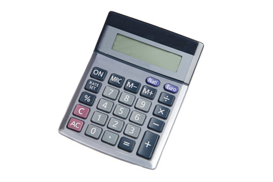 Photo of one calculator on a over white background
