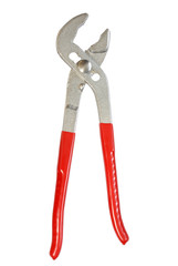 Adjustable spanner with red handles isolated on white background