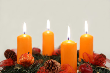 Advent wreath with four candles close-up