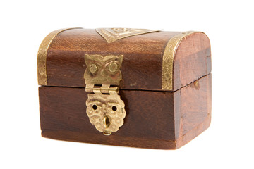 Chest wood and gold closed on a white background