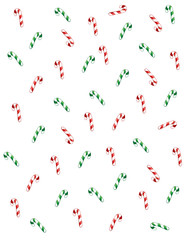 Illustration of red and green candy canes as a background.