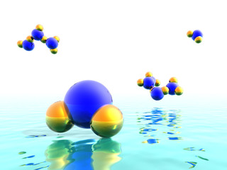 Water molecules. Abstract background. 3D.