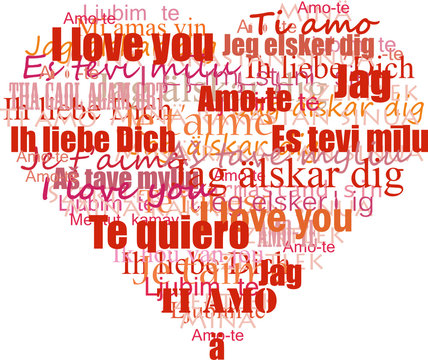 Heart with words "I love you" in different labguages