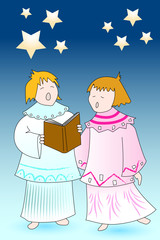 Christmas card with children angels singing