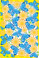 Flowers and butterflies in the summer