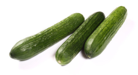 Fresh cucumbers on white background close up shoot