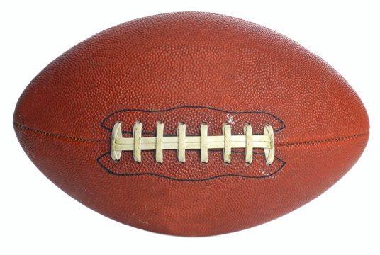 brown leather laced football isolated on white background..