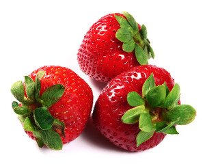 Fresh three strawberries isolated on white background