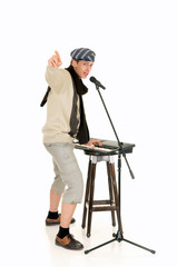 Handsome alternative dressed music performer, keyboard