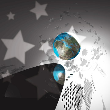 world globe with stars