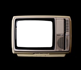Vintage TV set with blank screen isolated on a black