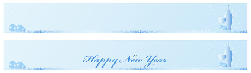 Christmas and new year banner with bottle and glasses