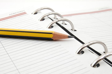 business organizer on white background with pen