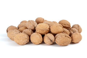 Pile of walnuts isolated on the white background
