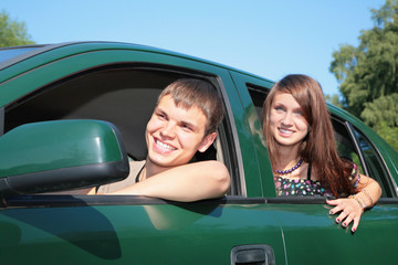 Young couple in car