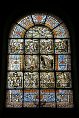 Notre Dame church in Versailles, France. Stained glass art.