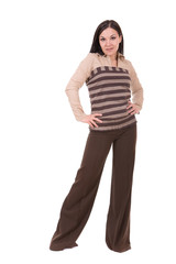 attractive brunette woman isolated on white background