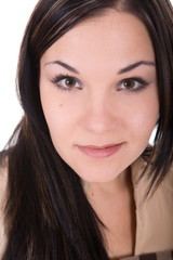 Obraz premium attractive brunette woman isolated on white background