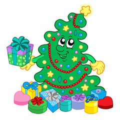 Obraz na płótnie Canvas Happy Christmas tree with gifts