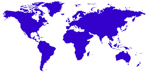 Fototapeta na wymiar Weltkarte blau auf weiß