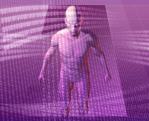 Fototapeta na wymiar Virual avatar body surrounded by digital information