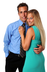 Couple smiling isolated over a white background