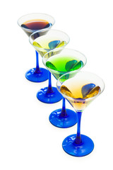 Various cocktails isolated on the white background