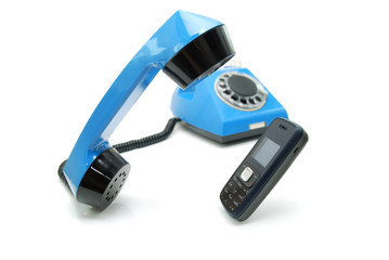 Old telephone and mobile phone