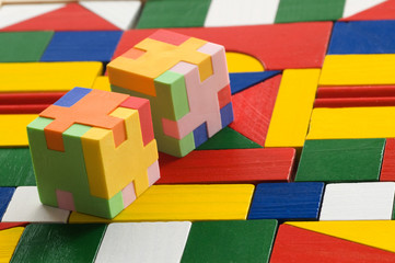 Colorful blocks  on colorful wooden background