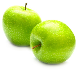Green apples on the white background. Isolated.