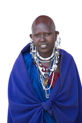 Portrait of a masai in front of a white background