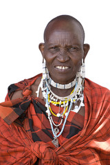 Portrait of a masai in front of a white background
