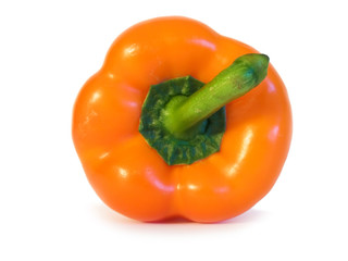 excellent orange pepper with a green pod on a white background