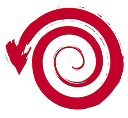 Red hand drawing arrows with spiral and white background