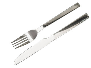 silver fork and knife against the white background