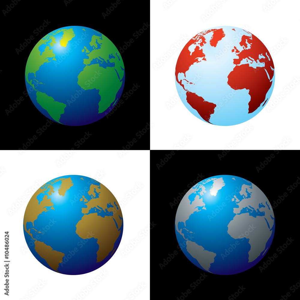 Canvas Prints Collection of four globes in varius colour configariations