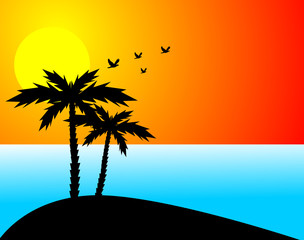 Palms, sun, ocean