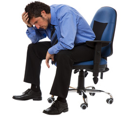 young depressed business men sitting on white