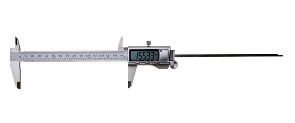 Fully opened Digital Vernier Caliper isolated on white