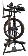 Old textile spinning wheel isolated with clipping path