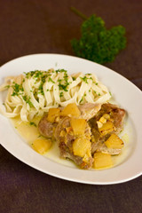 Czech food, meat with paste and pineapple