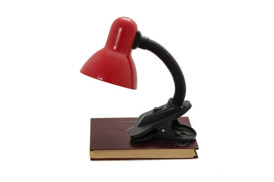 Desk Lamp And Book Isolated On A White