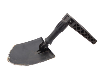 old tri-fold army shovel isolated on white