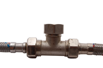 Various details for connection of water pipes isolated on white
