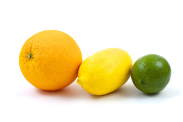 Orange, lemon and lime isolated on the white background