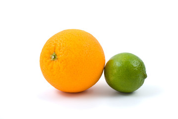 Orange and lime isolated on the white background