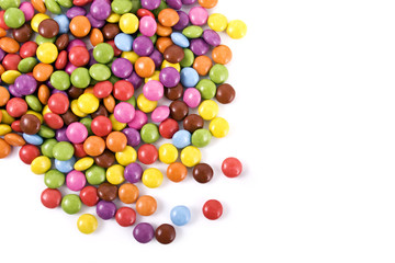 Bright colour chocolate candy from above with copy space