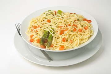 natural fresh spaghetti with tomato sauce and asparagus